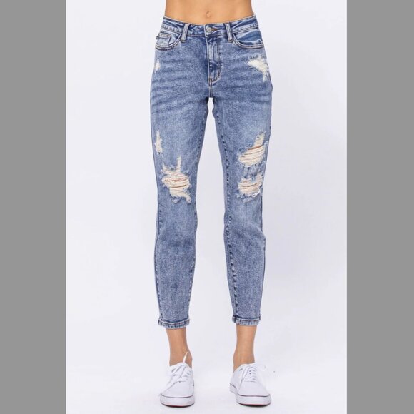Judy Blue Denim - Judy Blue Acid Wash Distressed Ankle Boyfriend Fit Jeans Size 27
